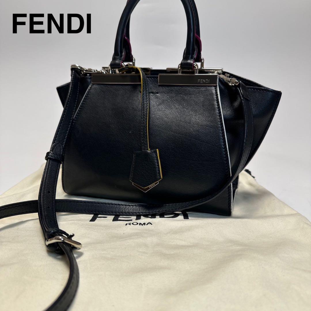 k18【極美品】保存袋付　フェンディプチトロワジュール 黒　2wayショルダー.