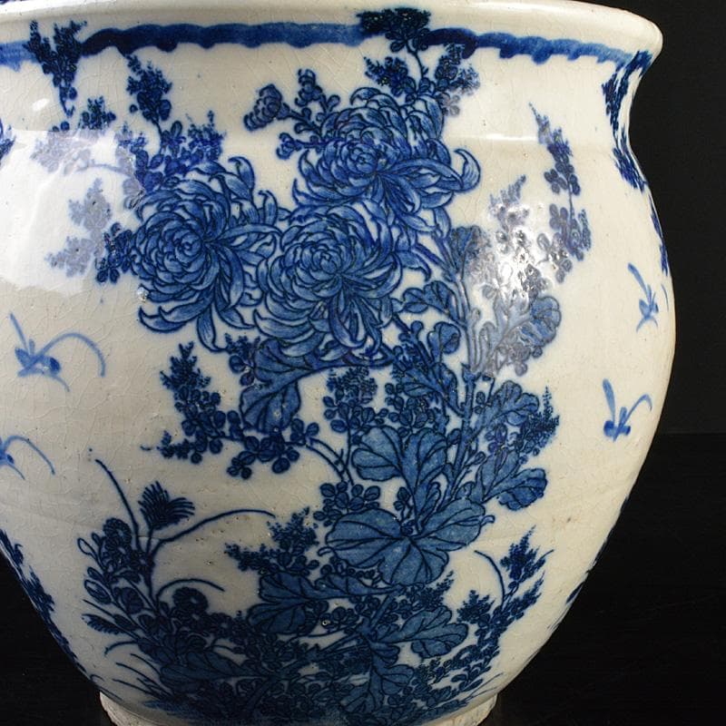 瀬戸焼　古瀬戸染付　菊文　壷　M　R7323F