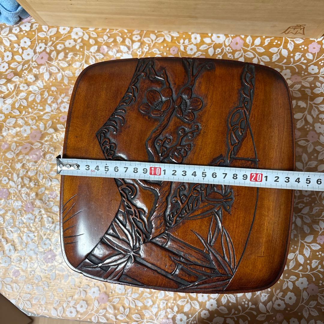 昭和时期 ふき子作 木製彫刻入り収納箱 中型