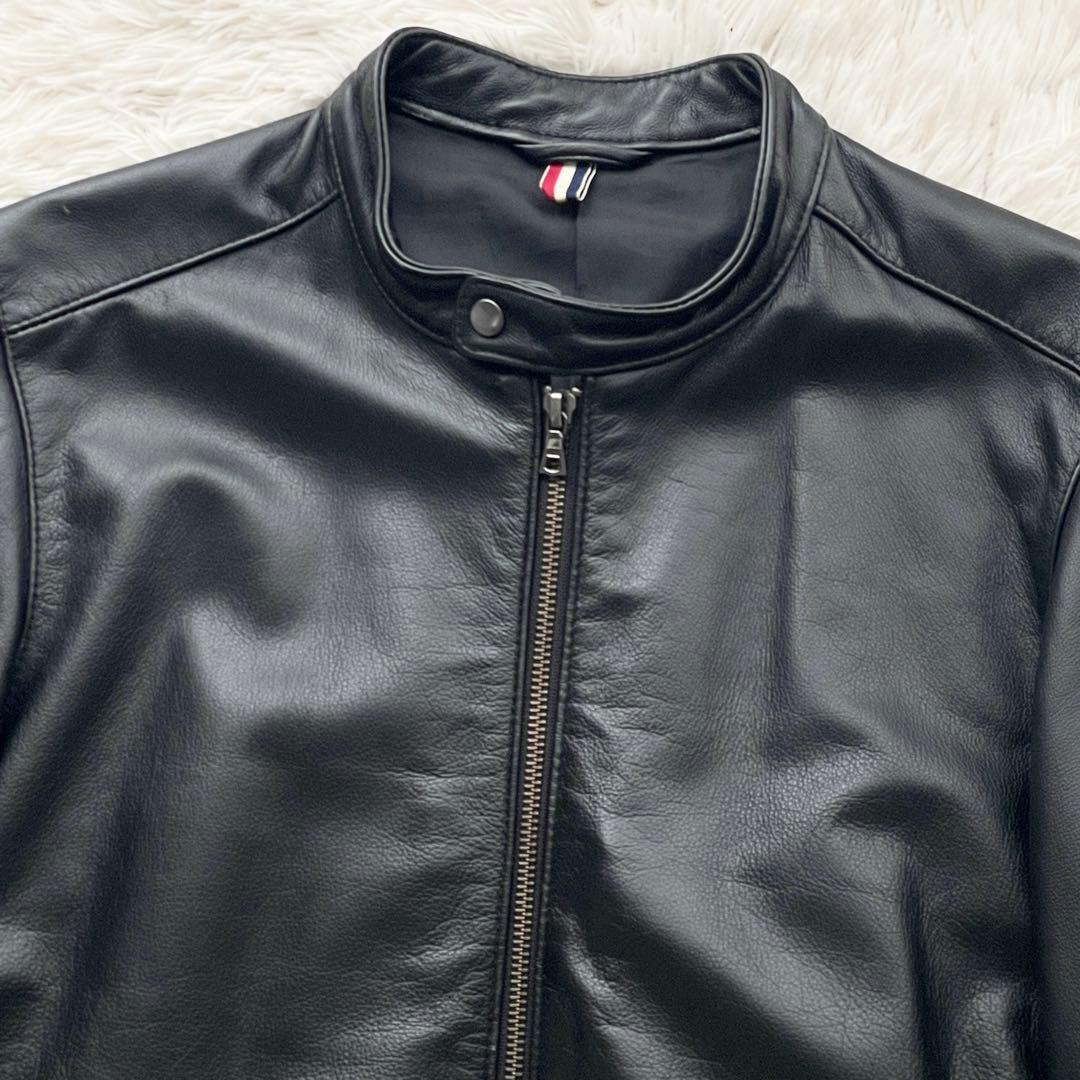 美品 BEAMS 本革 シングルライダース シボ加工 レザータグ ダブルジップ