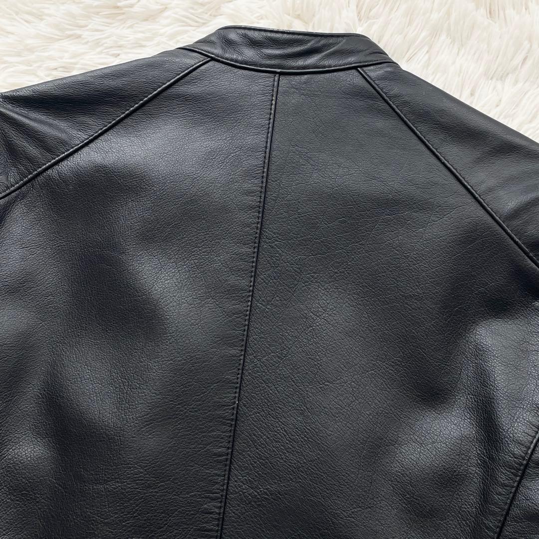 美品 BEAMS 本革 シングルライダース シボ加工 レザータグ ダブルジップ