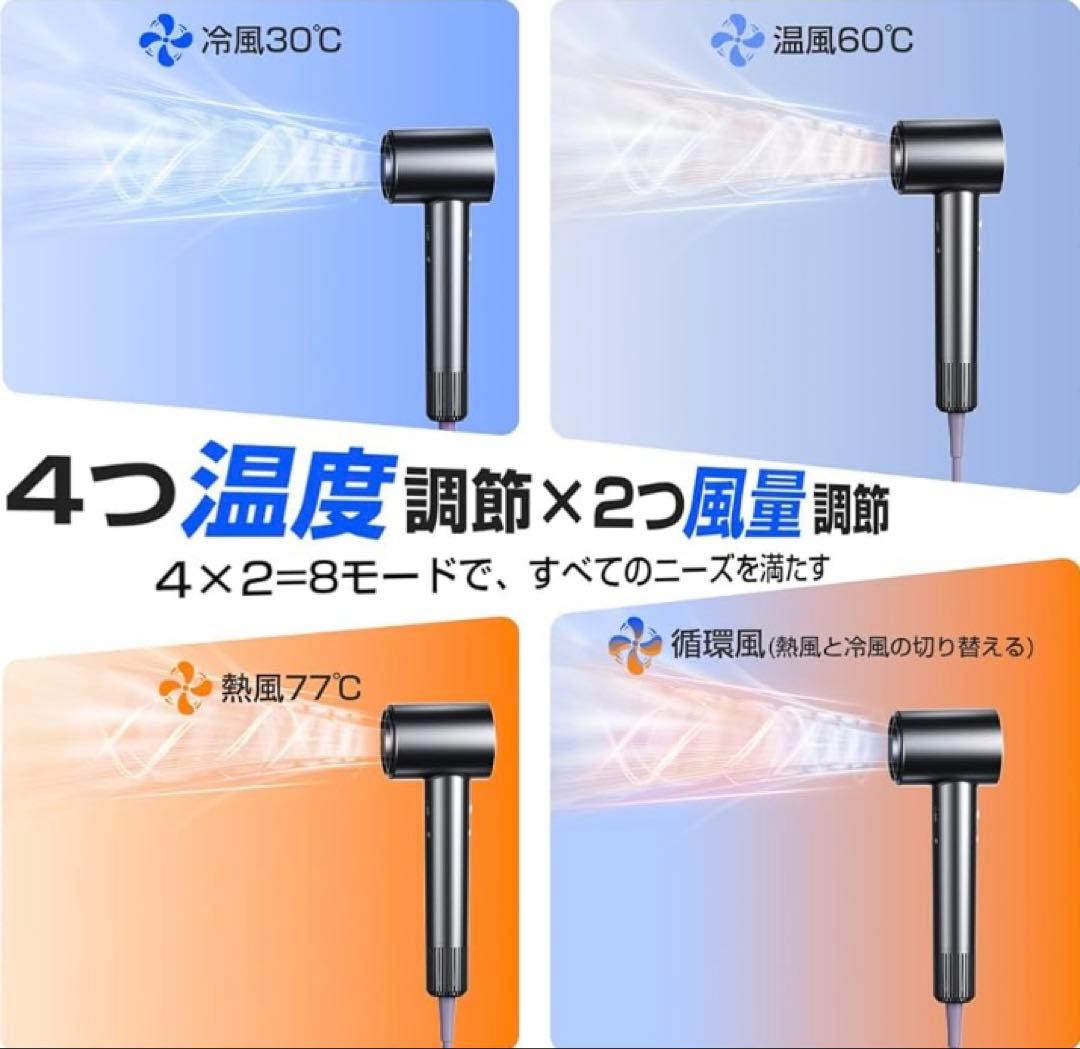ドライヤー【15s速乾 温度&風速表示 大風量1300W】ナノケア コンパクト