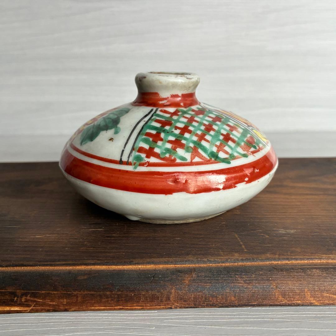 色絵油壺　骨董　時代物　一輪挿し　茶道具　古民具　インテリア　置物　花瓶