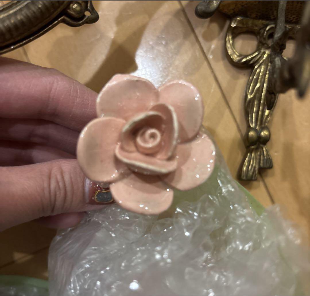 ヴィンテージ スペイン カポディモンテ ダブル ウォールライトピンクのバラ 照明