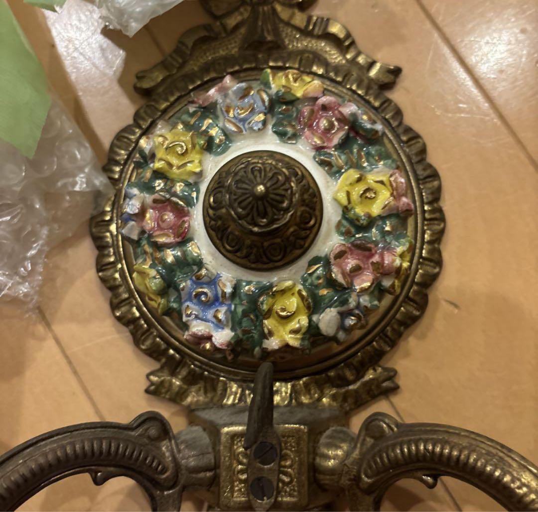 ヴィンテージ スペイン カポディモンテ ダブル ウォールライトピンクのバラ 照明