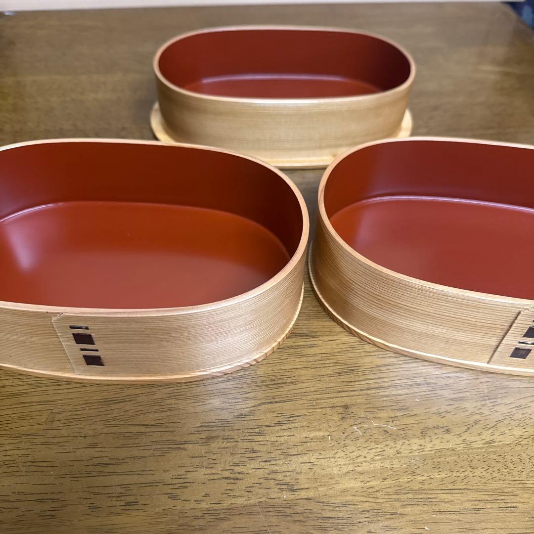 秋田　曲げわっぱ　未使用　弁当箱 朱塗　2段重ね