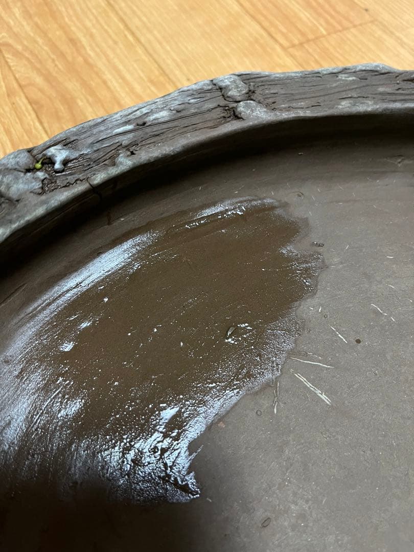 盆栽鉢　水盤　手捻り盆栽　陶一作　一点物鉢　水石　石付き盆栽　3.1kg 山野草