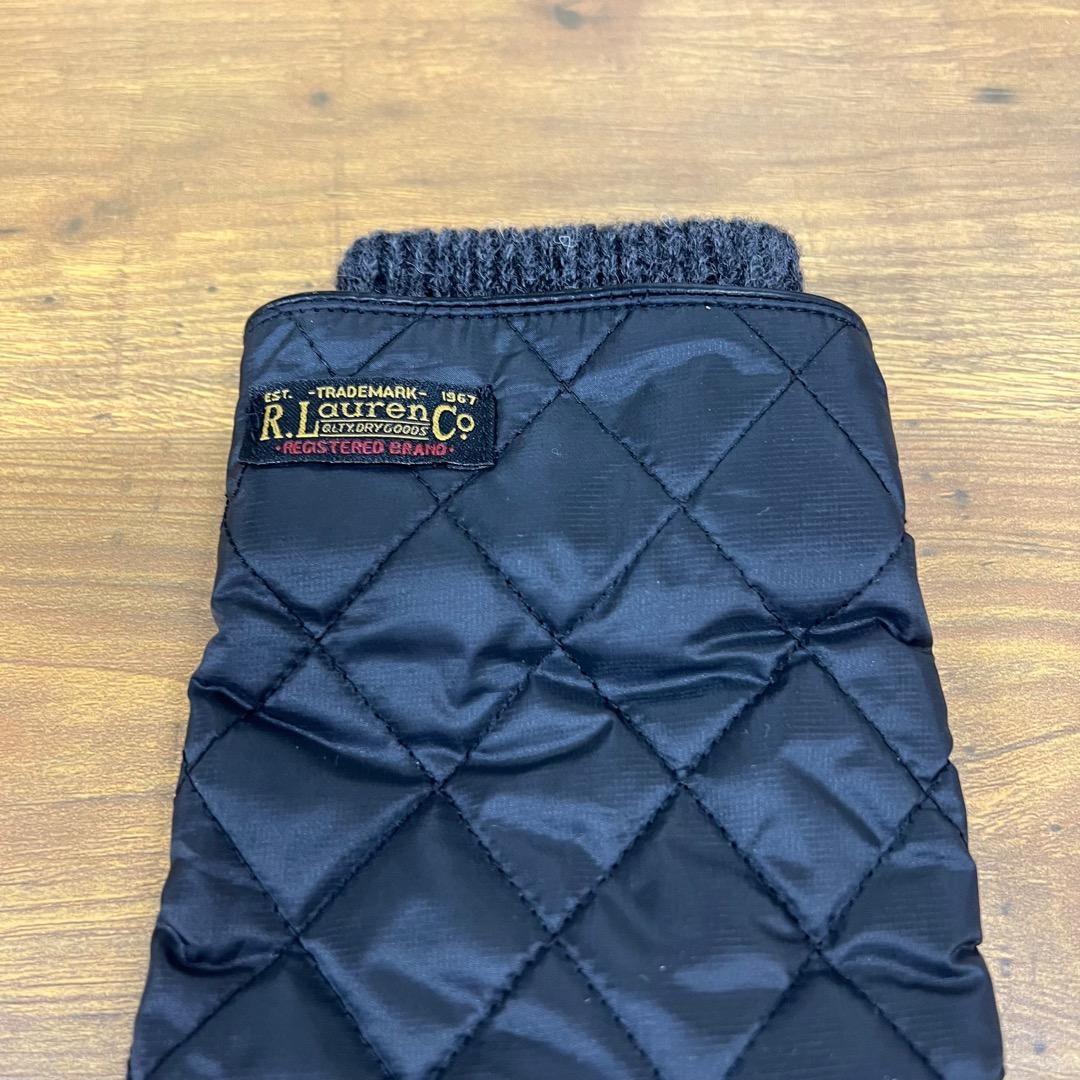 ポロラルフローレン リブニットキルティングナイロンレザー切替グローブ手袋