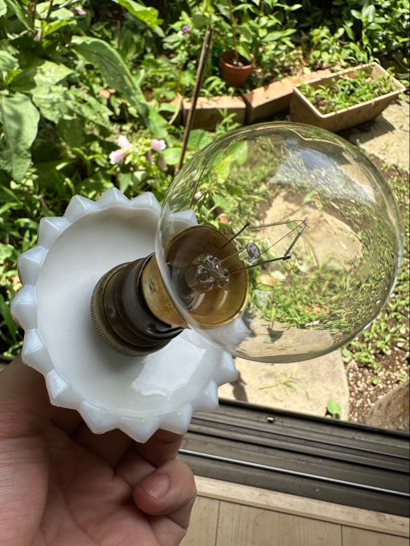 20年代 フランス アンティーク オパリンミルクガラスの螺旋模様アトリエランプ＊