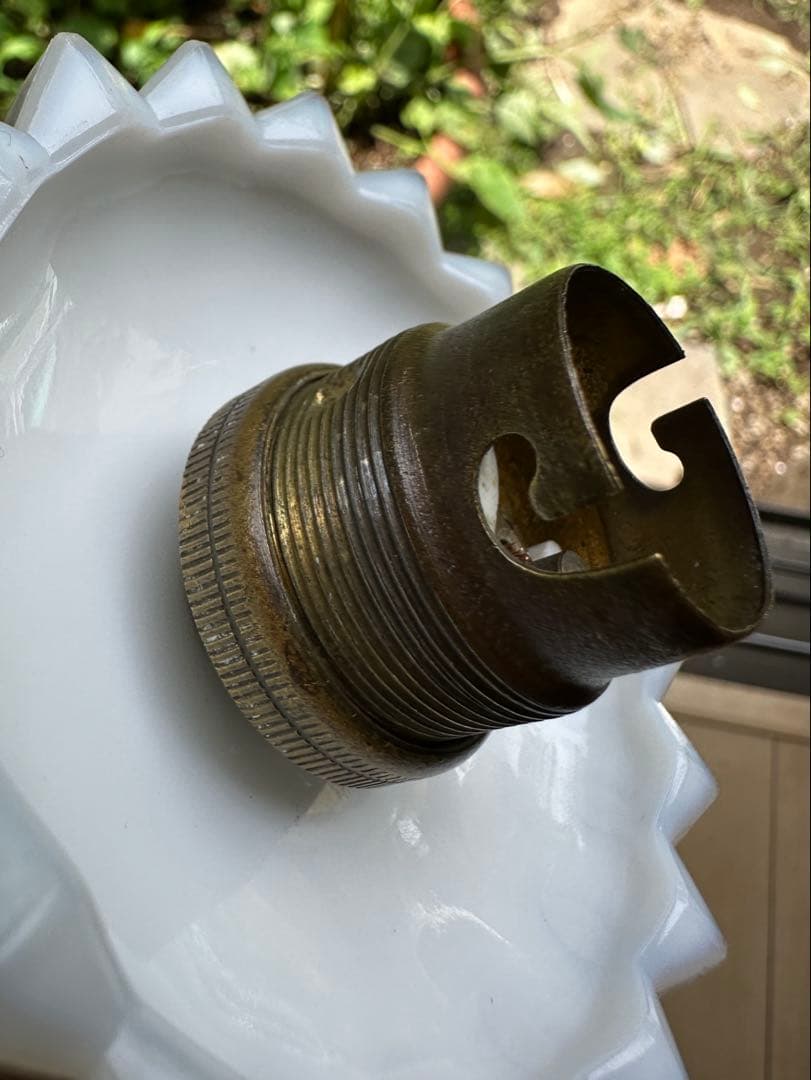 20年代 フランス アンティーク オパリンミルクガラスの螺旋模様アトリエランプ＊