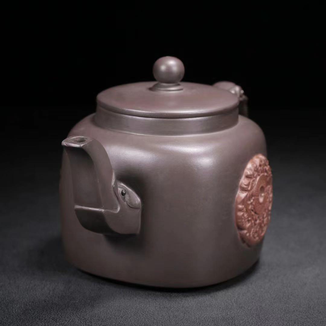 中国古美術・原鉱紫泥・竜頭四方・顧景舟製陶紋・ 紫砂壺・紫泥急須・茶道具・茶壺・