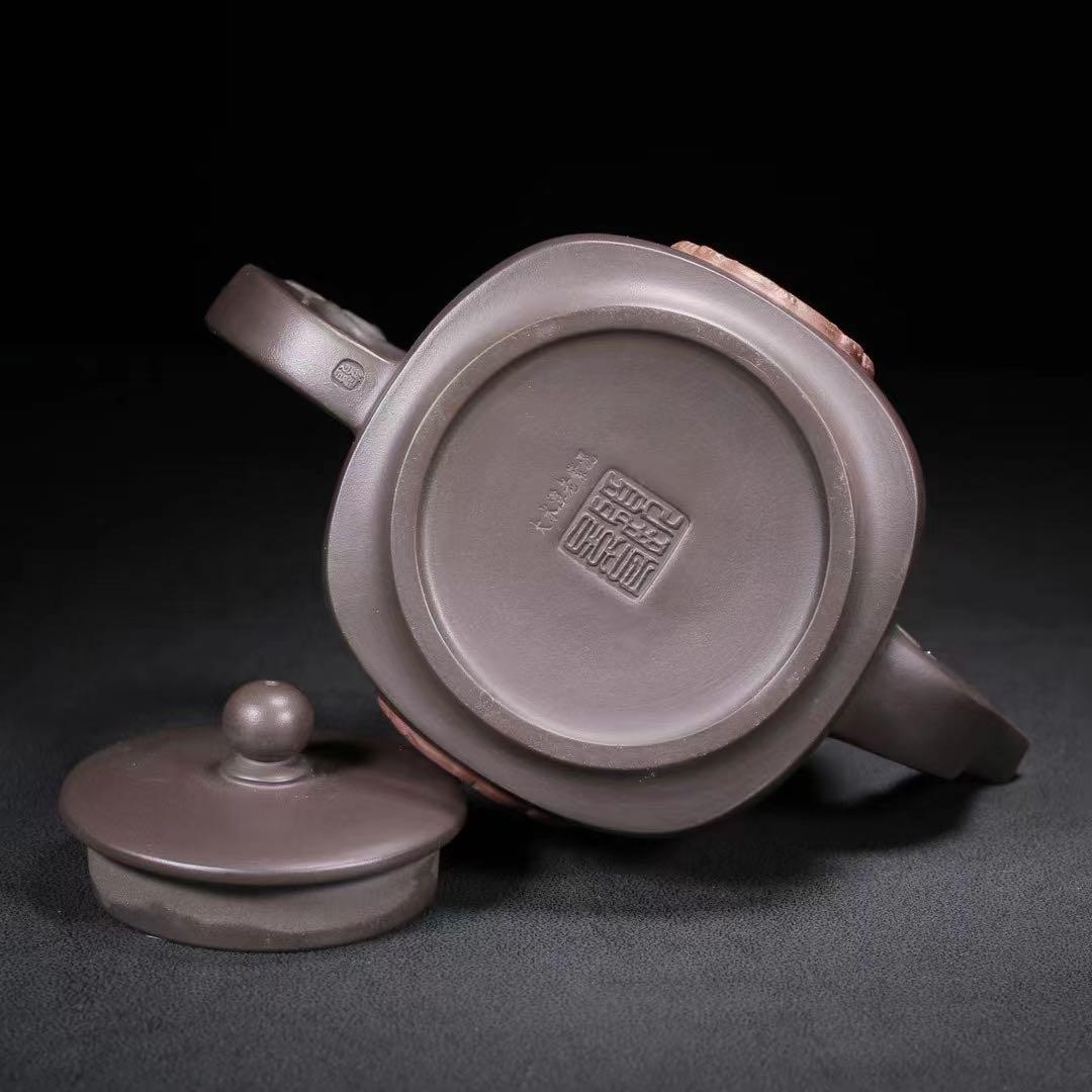 中国古美術・原鉱紫泥・竜頭四方・顧景舟製陶紋・ 紫砂壺・紫泥急須・茶道具・茶壺・