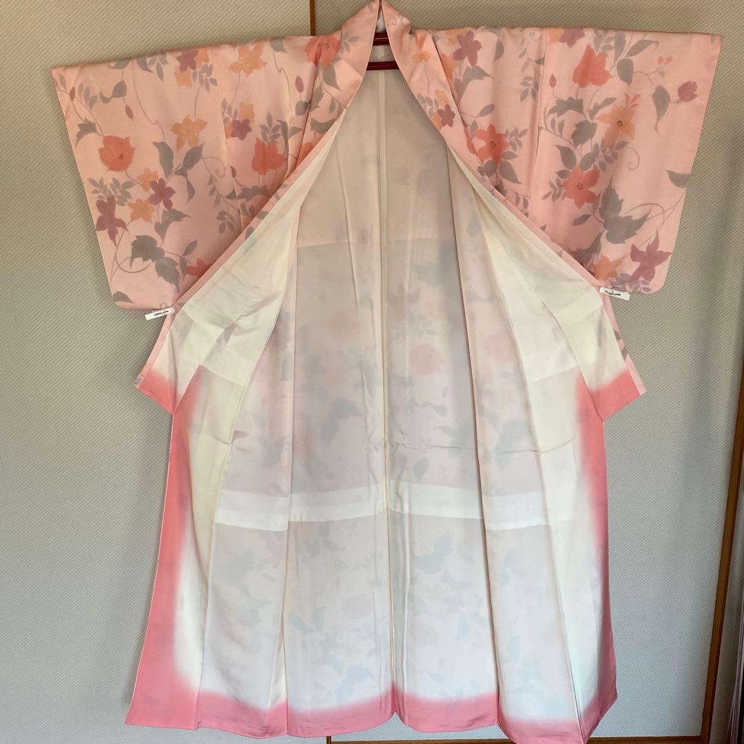 小紋 ピンク系花柄 着物