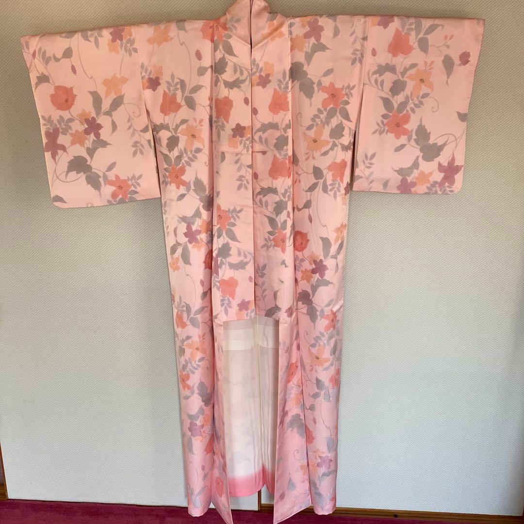 小紋 ピンク系花柄 着物