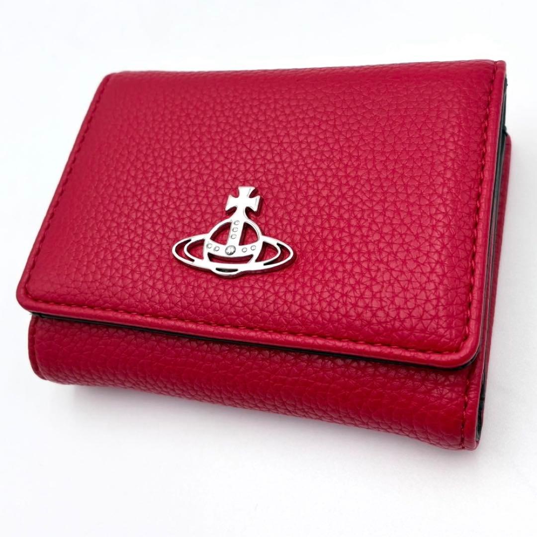希少 新品 ヴィヴィアンウエストウッド 三つ折り財布 がま口 赤 メタルオーブ