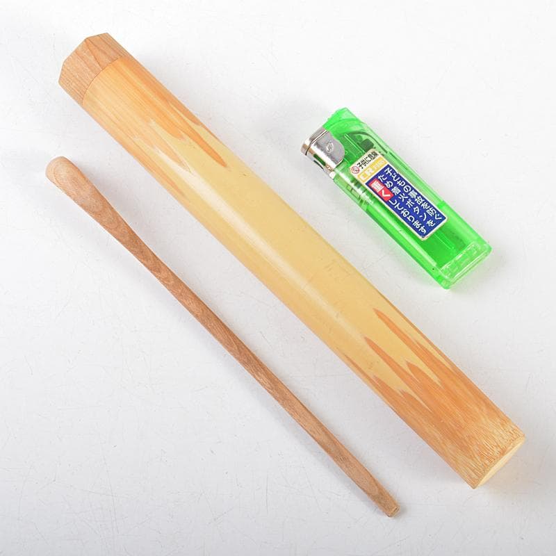 茶道具　大徳寺古材　即中斎　槐茶杓　銘「朝日」　共筒共箱二重箱　M　R5827