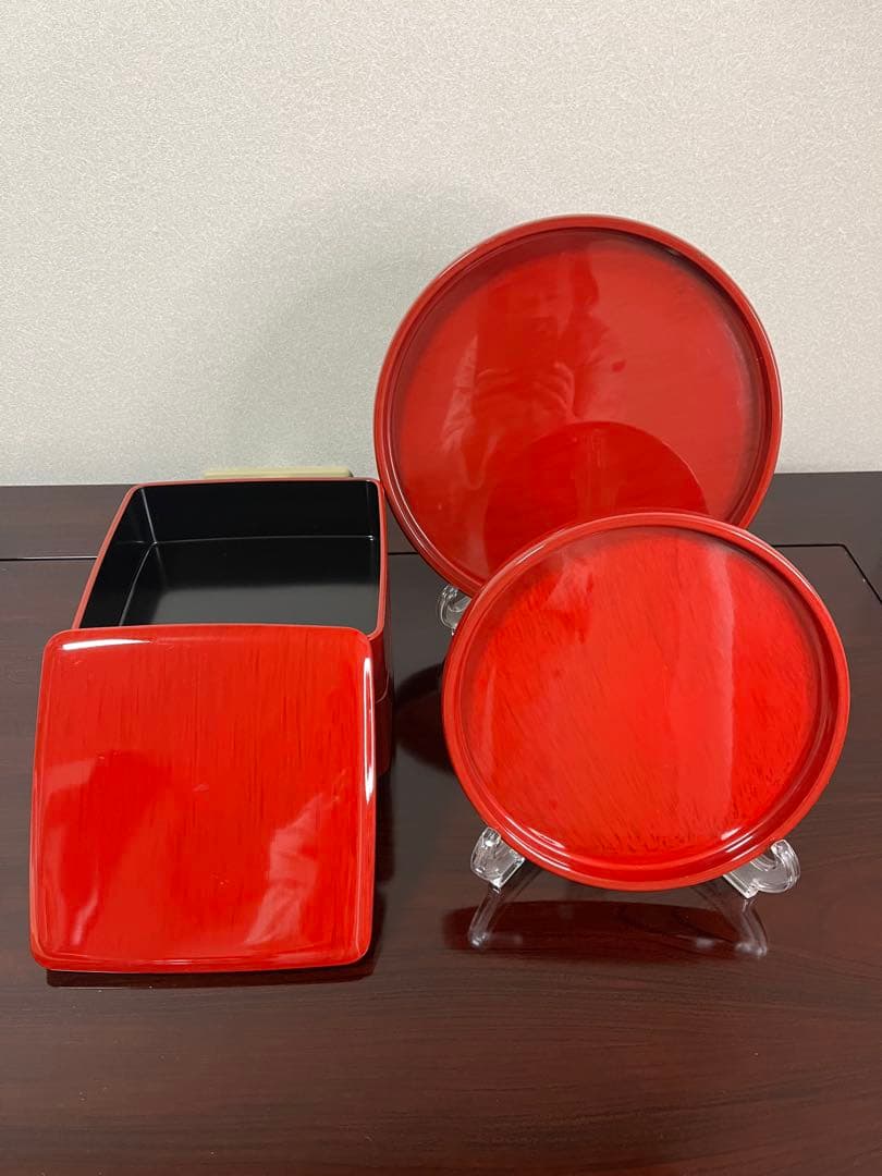 漆塗り 重箱 お盆 セット 朱色 和食器 迎春 お正月 来客用 2段重 日本製