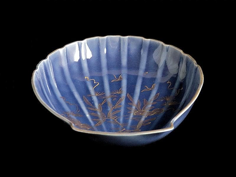 古伊万里　瑠璃色　貝の図　貝型変形皿　５枚　C803AS-BTp