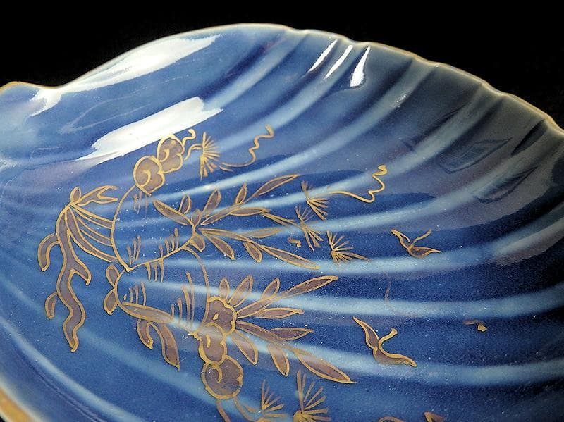 古伊万里　瑠璃色　貝の図　貝型変形皿　５枚　C803AS-BTp