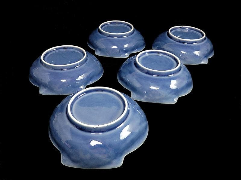 古伊万里　瑠璃色　貝の図　貝型変形皿　５枚　C803AS-BTp