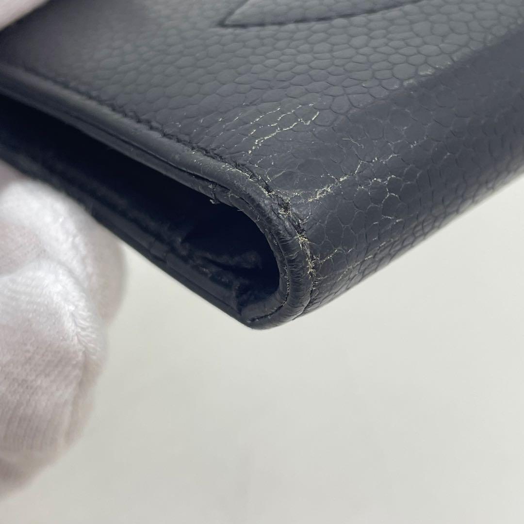 【使用感あり】シャネル CHANEL キャビアスキン 二つ折り財布 がま口