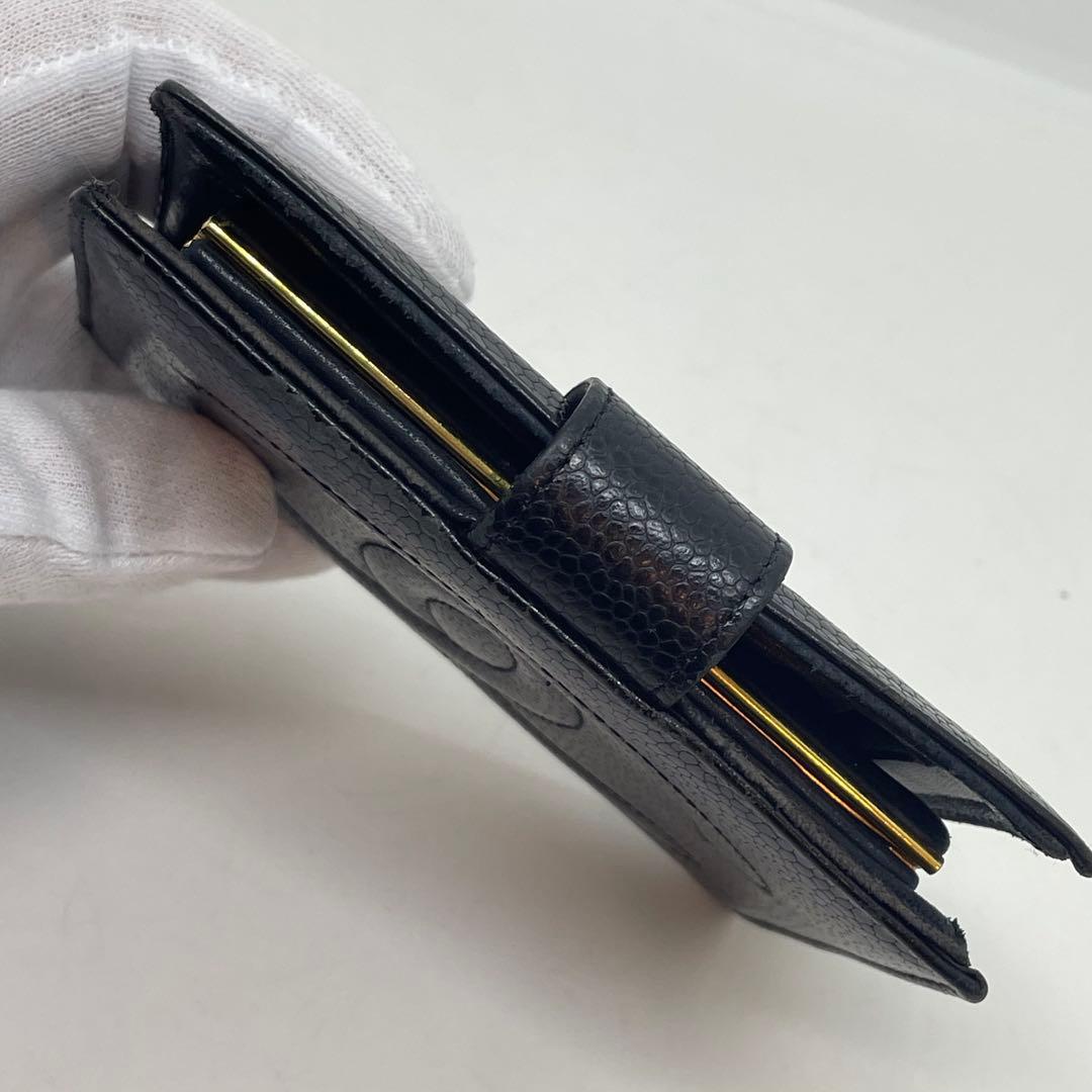 【使用感あり】シャネル CHANEL キャビアスキン 二つ折り財布 がま口