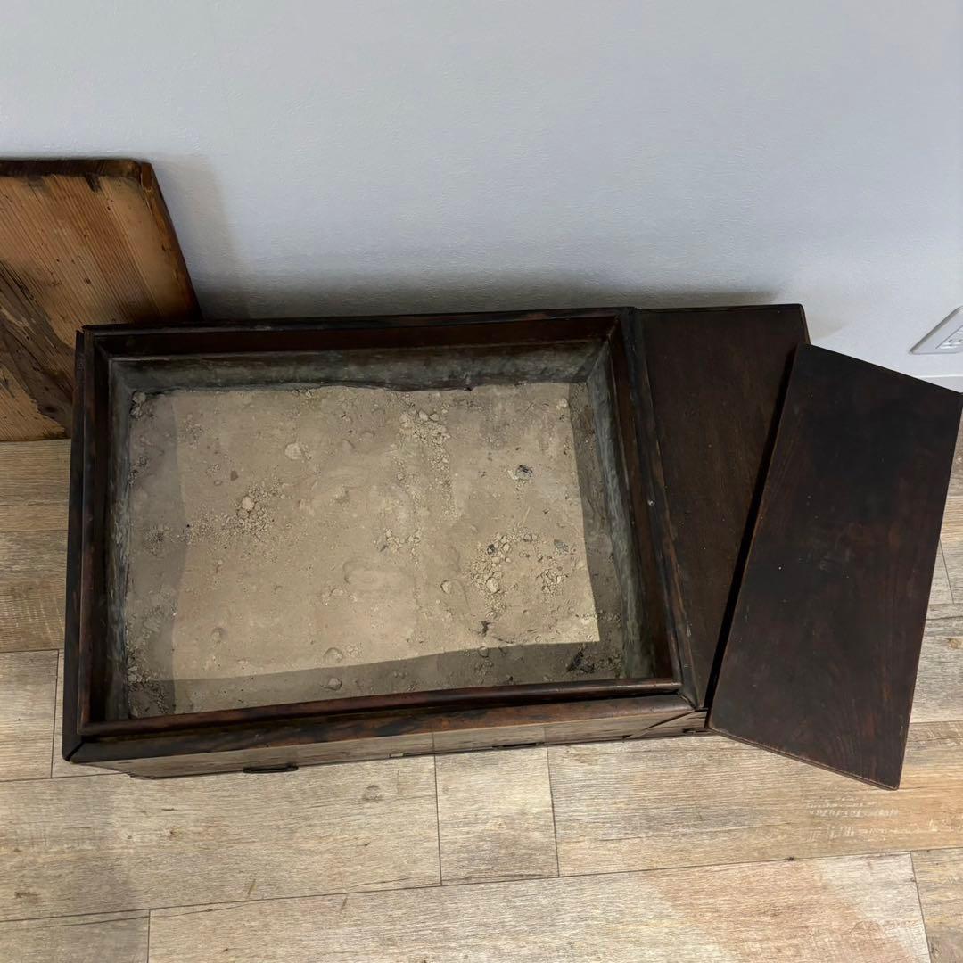 囲炉裏　長火鉢　アンティーク　昭和レトロ　蓋付き　灰入り　木製　引き出し付　骨董