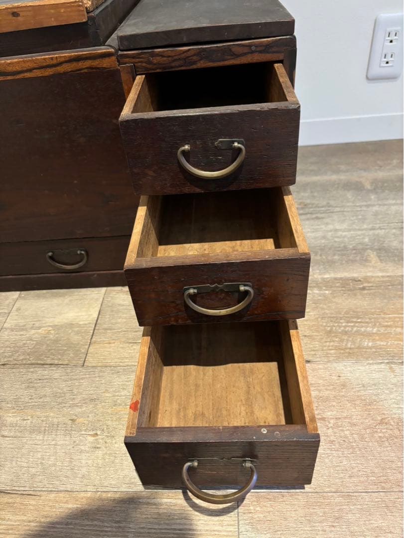 囲炉裏　長火鉢　アンティーク　昭和レトロ　蓋付き　灰入り　木製　引き出し付　骨董