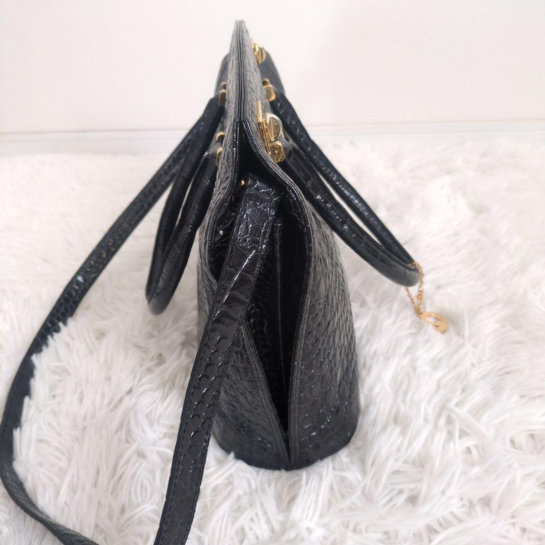 銀座かねまつ　ハンドバッグ　クロコ型押し　2way　シャイニング