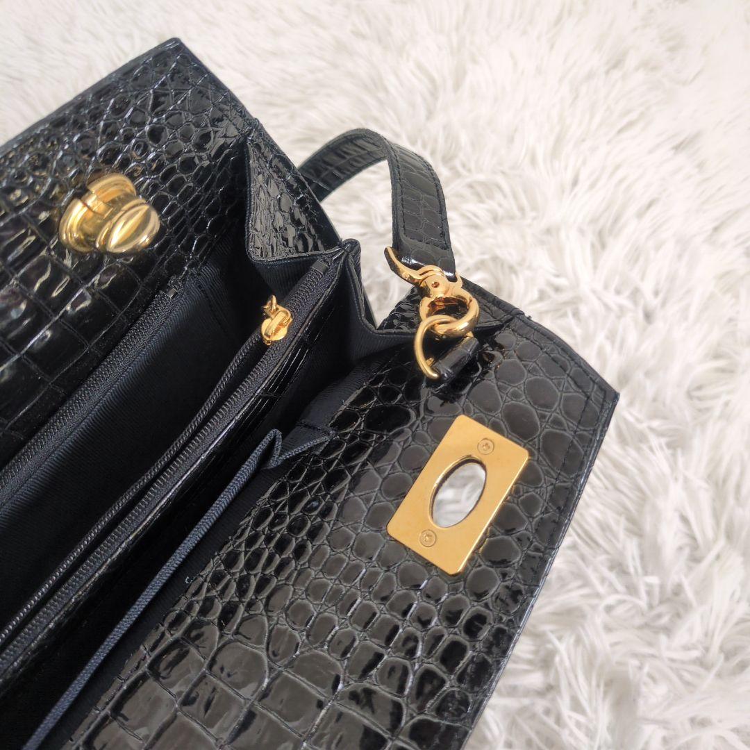 銀座かねまつ　ハンドバッグ　クロコ型押し　2way　シャイニング