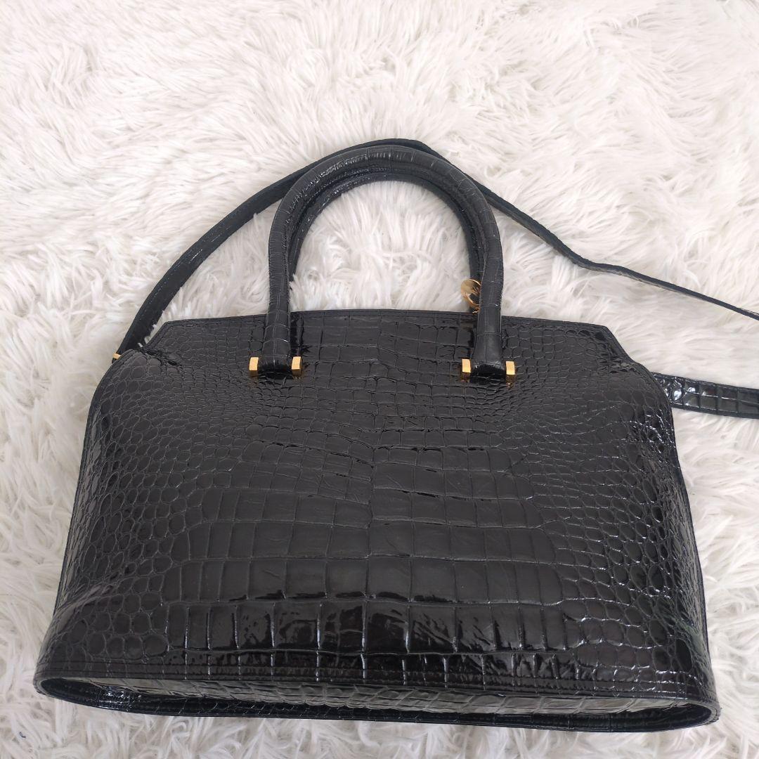 銀座かねまつ　ハンドバッグ　クロコ型押し　2way　シャイニング
