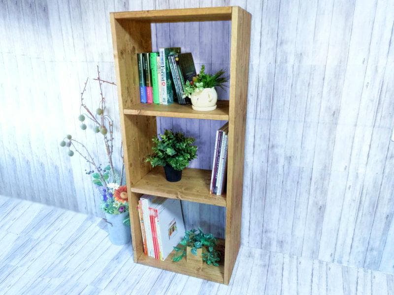 ハンドメイド特大3段トールラック (チーク色)