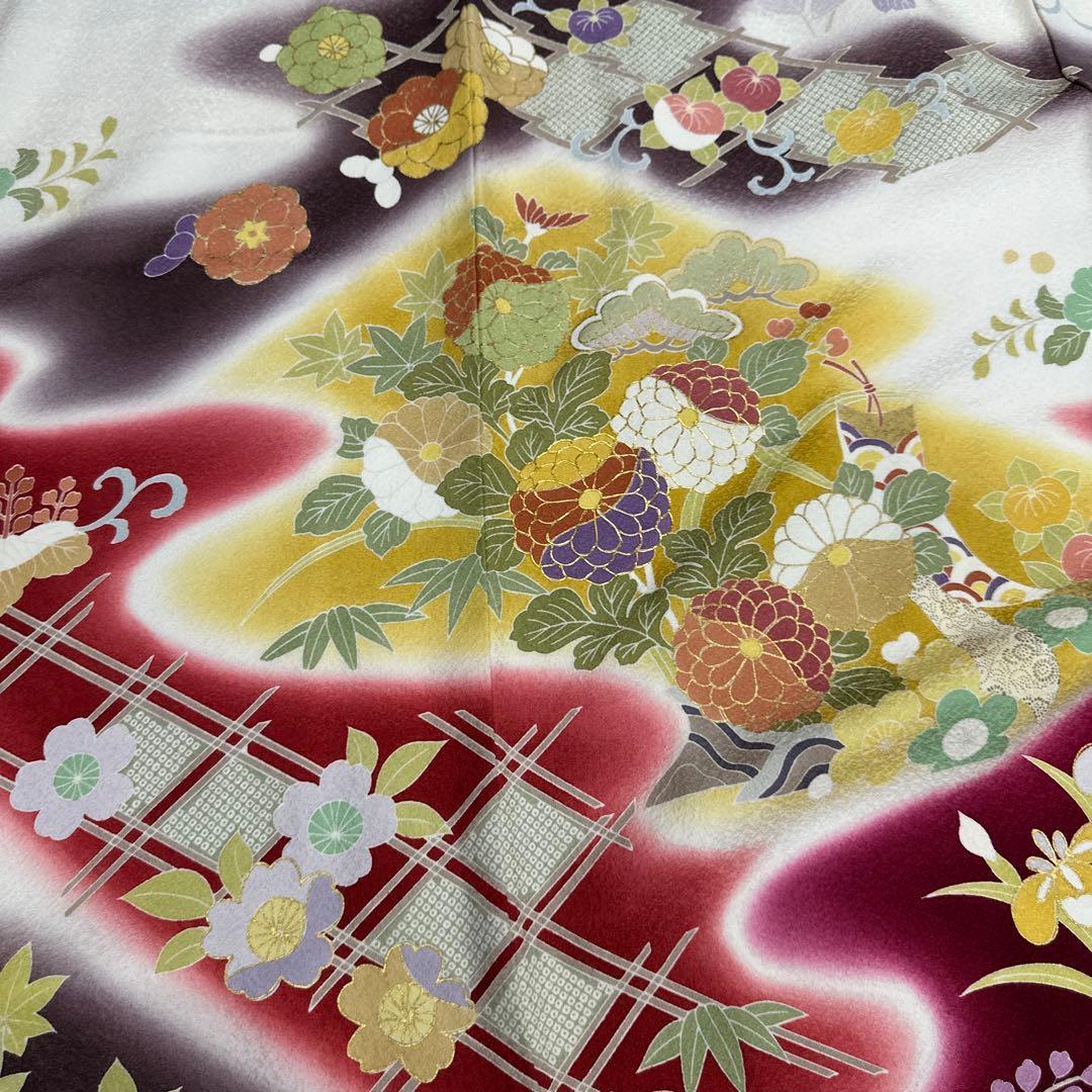 白地 染め分け 古典柄 京友禅 金駒刺繍 振袖
