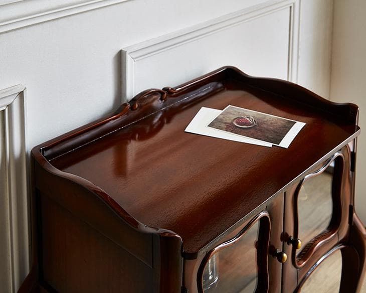 アンティーク調 ミニ ガラスキャビネット サイドテーブル 高級 木製 コンソール