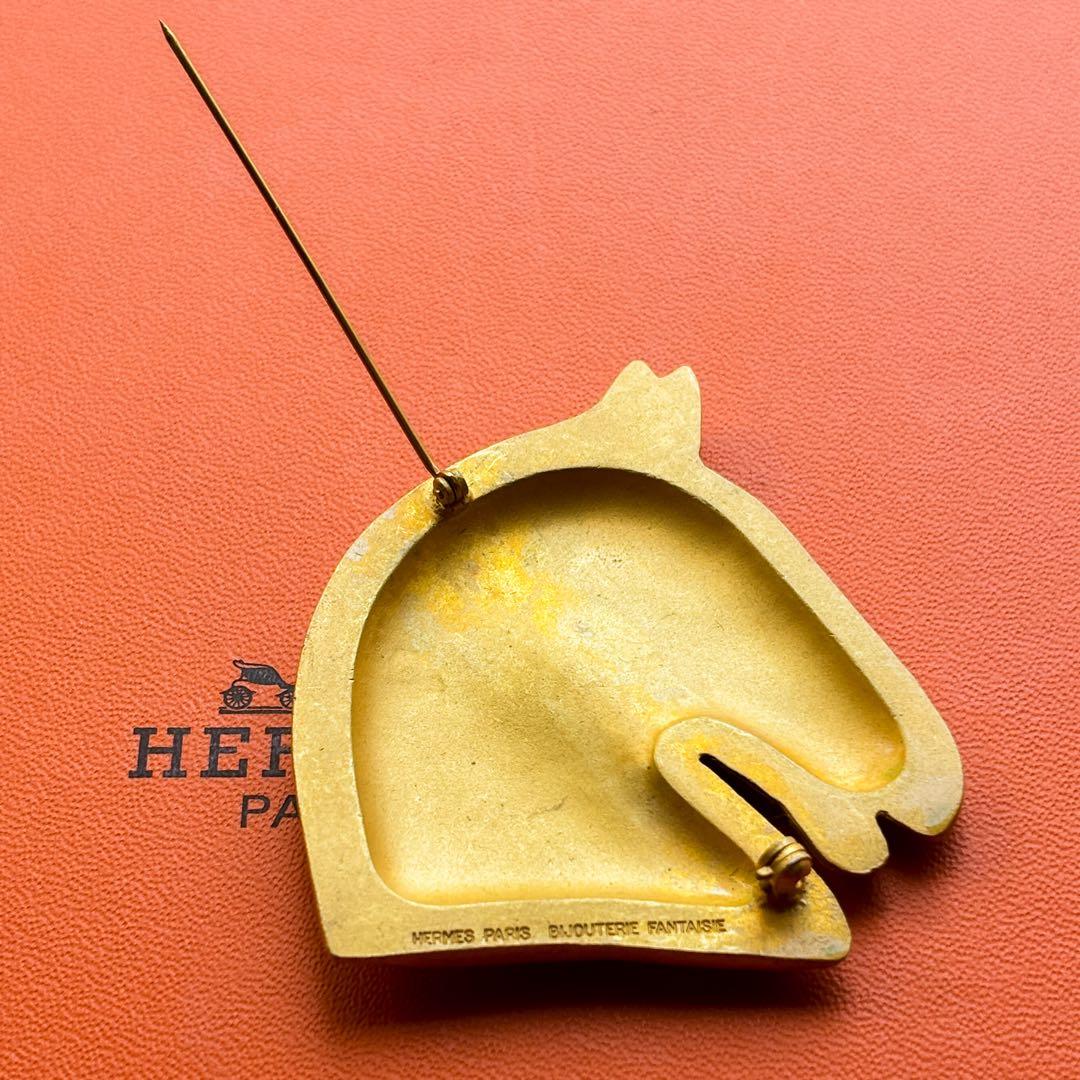 HERMES エルメス ラージ ブローチ シュバル ゴールドカラー ホース 馬