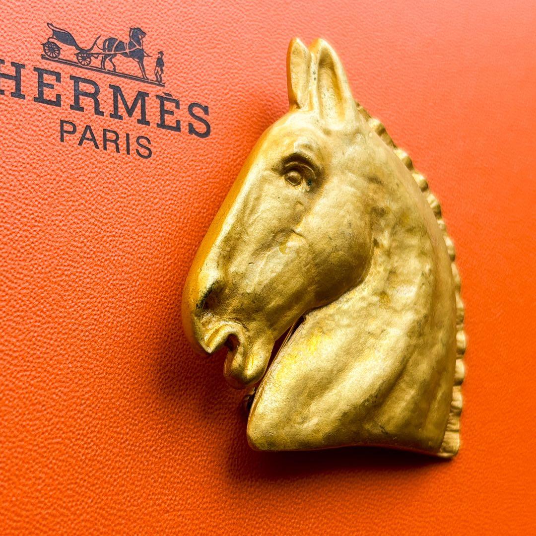 HERMES エルメス ラージ ブローチ シュバル ゴールドカラー ホース 馬