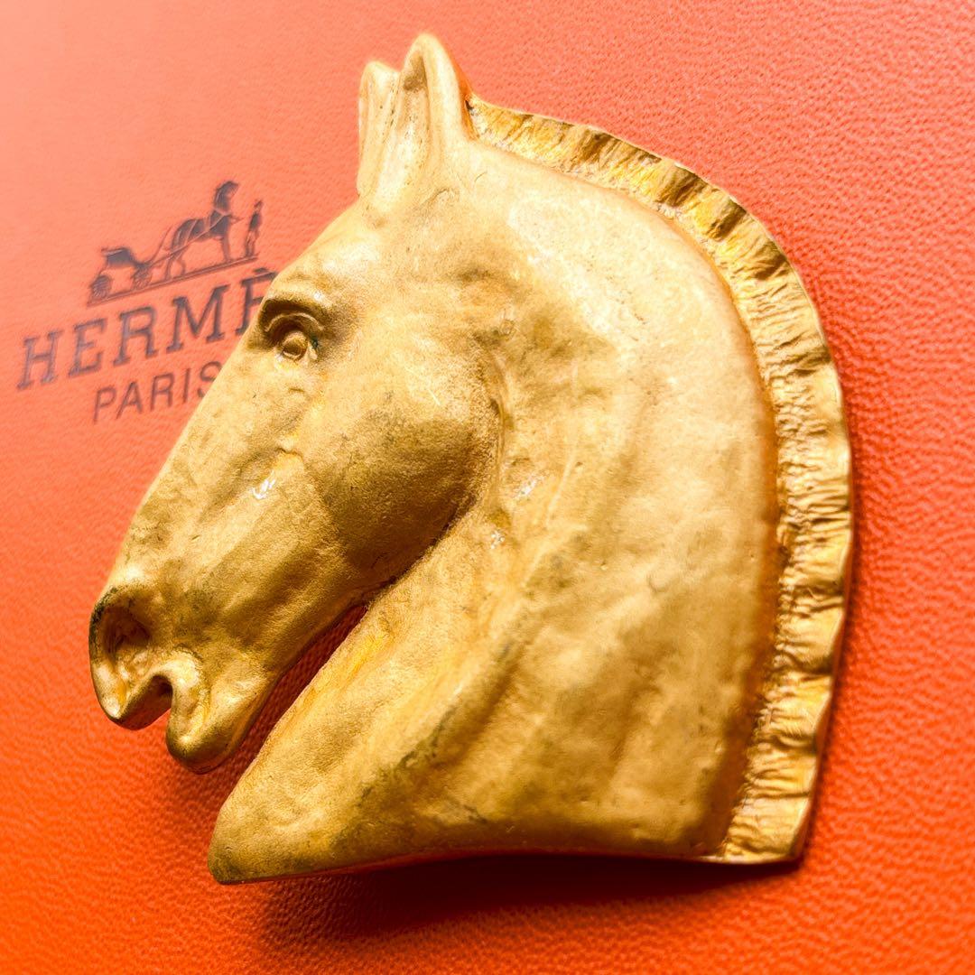 HERMES エルメス ラージ ブローチ シュバル ゴールドカラー ホース 馬