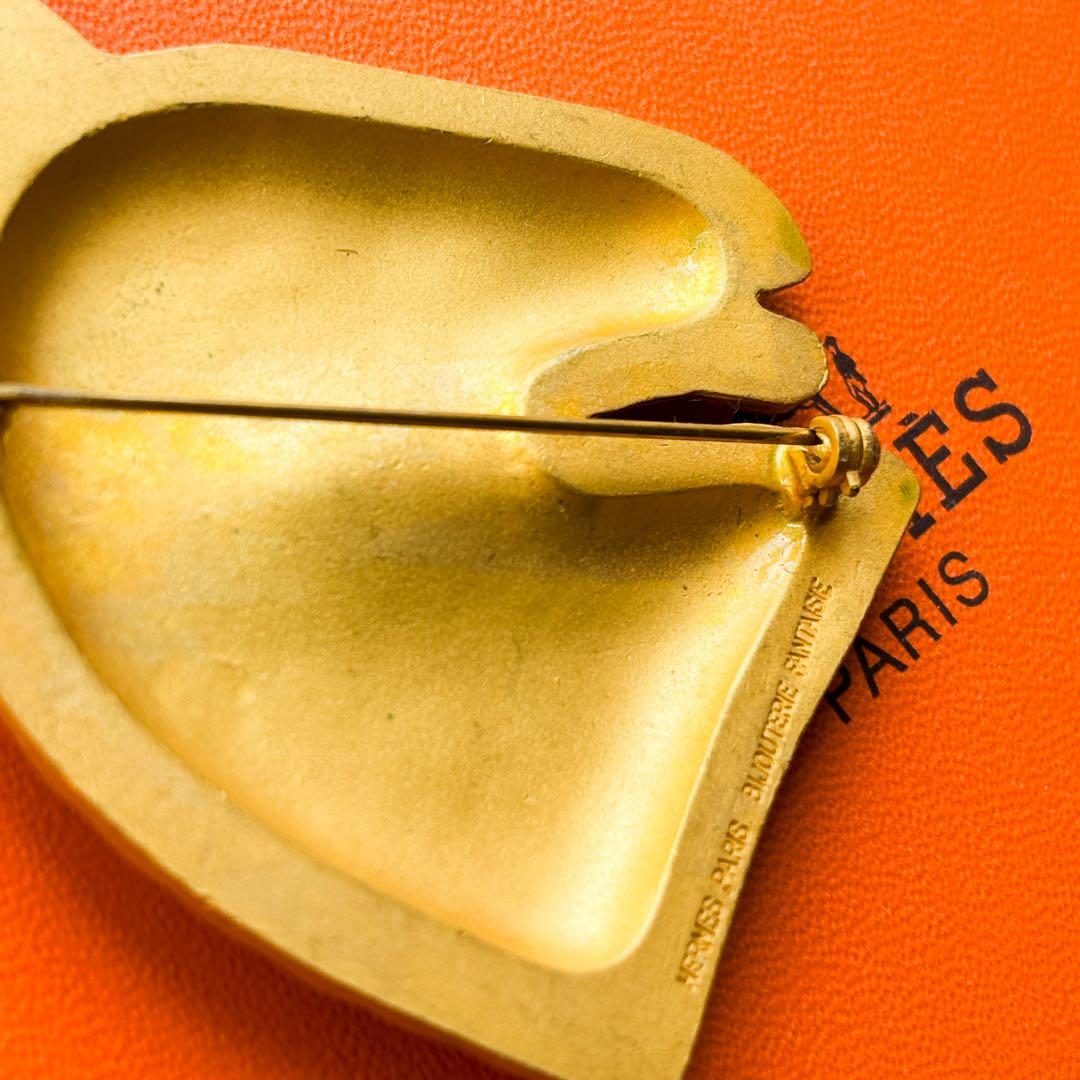 HERMES エルメス ラージ ブローチ シュバル ゴールドカラー ホース 馬