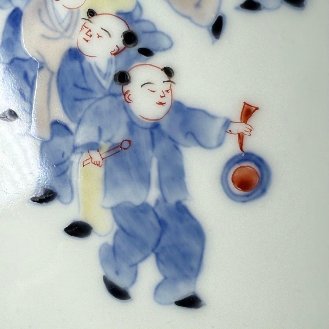 大正〜昭和前期　山口森太郎　最上位作　瀬戸口富右衛門窯　染錦　戯唐子絵皿　十枚