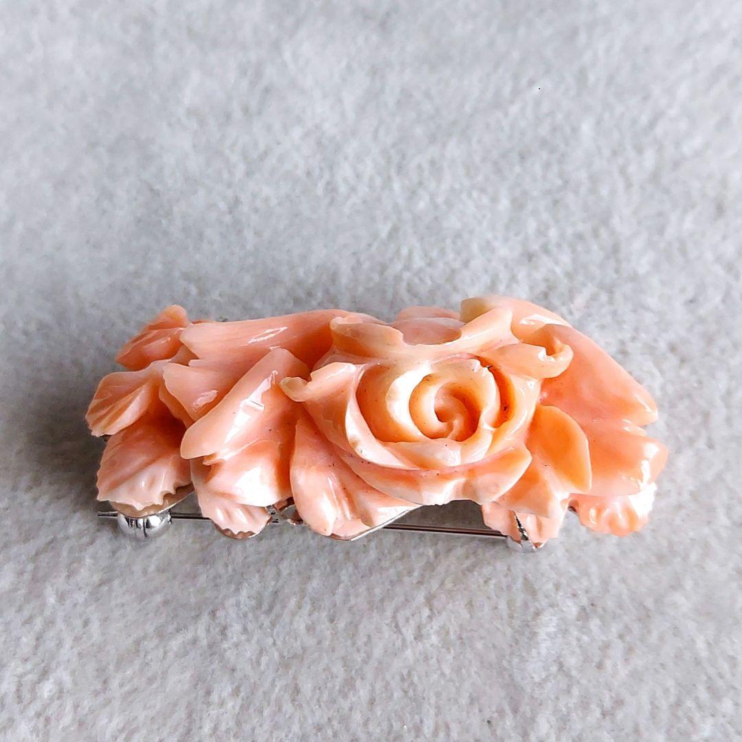 薔薇　珊瑚　ブローチ&帯留め