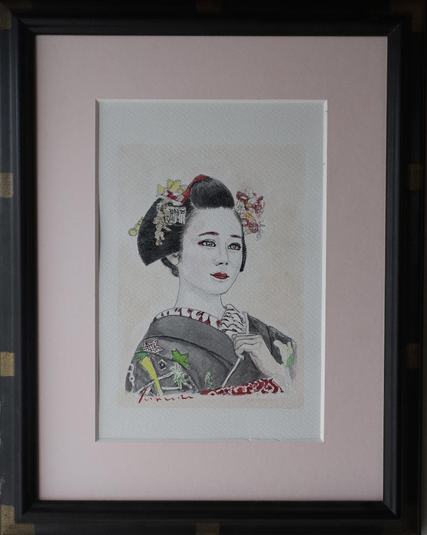 『静の舞』　 ※京都の舞妓さん。　水彩手描き1点物。（水彩防カビ保護ワニス済）