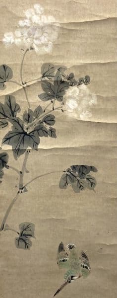 長興／小室翠雲「冷渓秋光」花鳥画 掛軸 紙本 自画賛 共箱