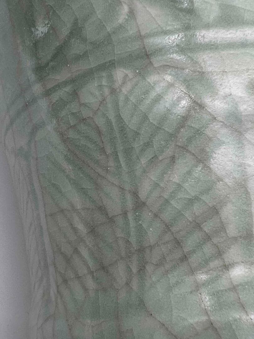 宋時代　龍泉窯　梅子青 青磁 刻牡丹花文大梅瓶 花入　花瓶　茶道具(B-20)