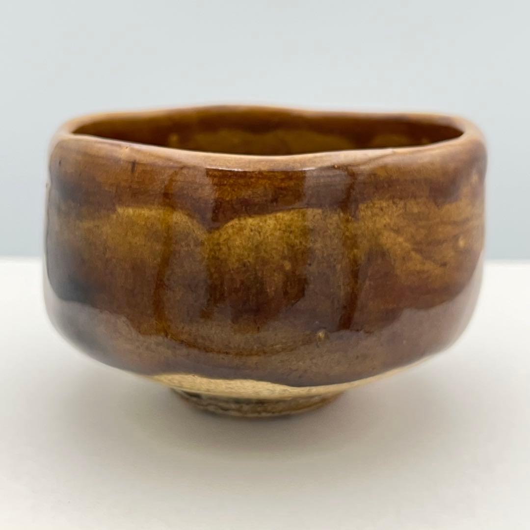大樋焼 年郎 茶碗 茶道具 半筒茶碗 飴色 飴釉 抹茶 抹茶椀 10.5×高7