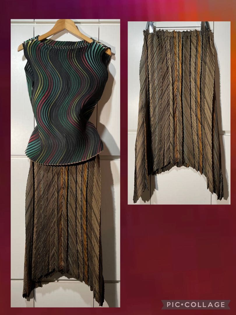 ISSEY MIYAKE スカート ２ ブラウングラデーション イッセイミヤケ