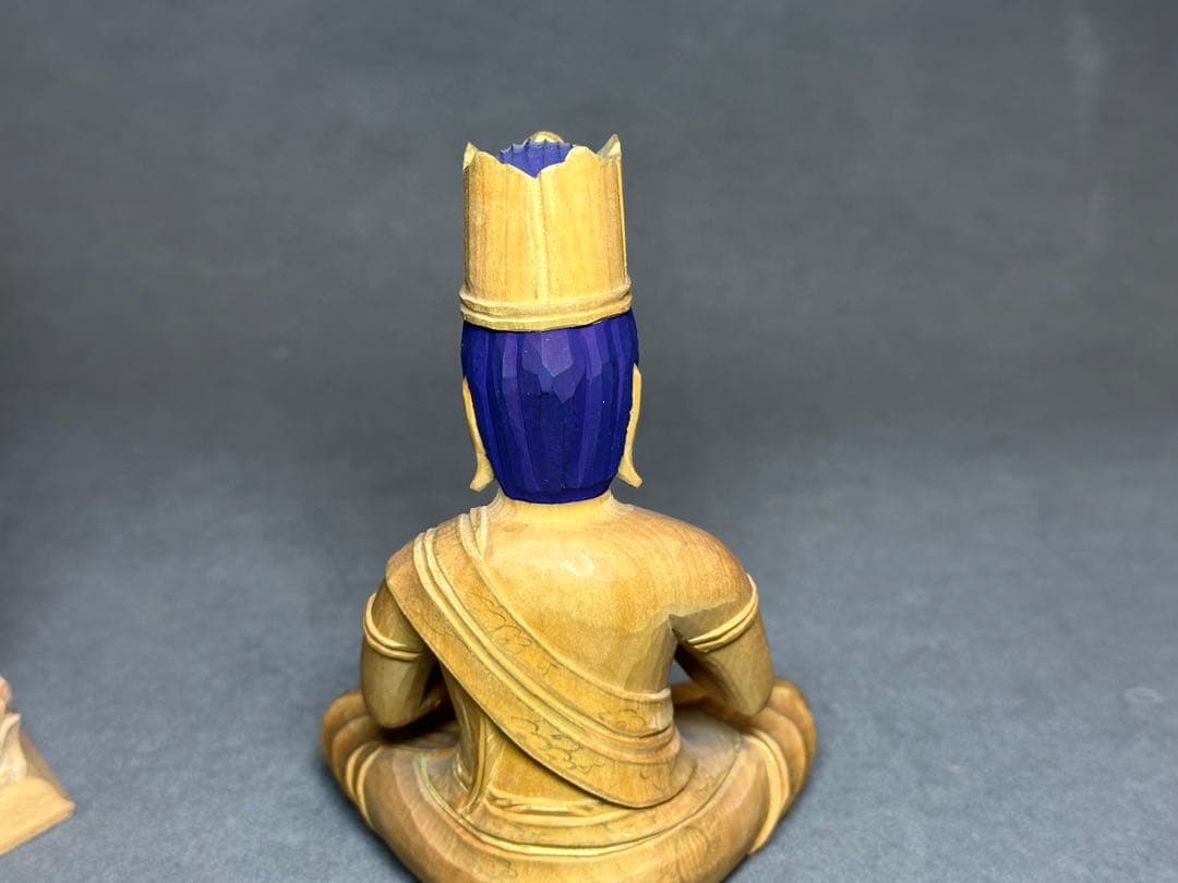 白檀　金泥書　大如来3寸　六角ケマン台　木彫り　仏像　アンティーク　置物　骨董