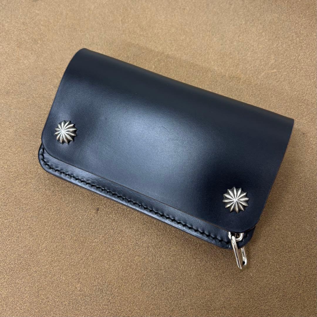 クロムエクセル　トラッカーウォレット　ミドル　黒　茶心　3層　シルバー925