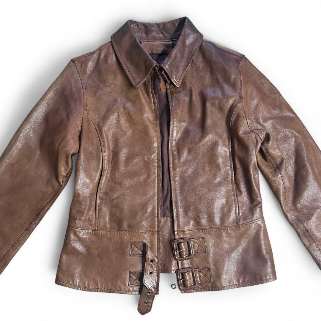 M位 genten シングルライダース レザージャケット ブラウン ライダース