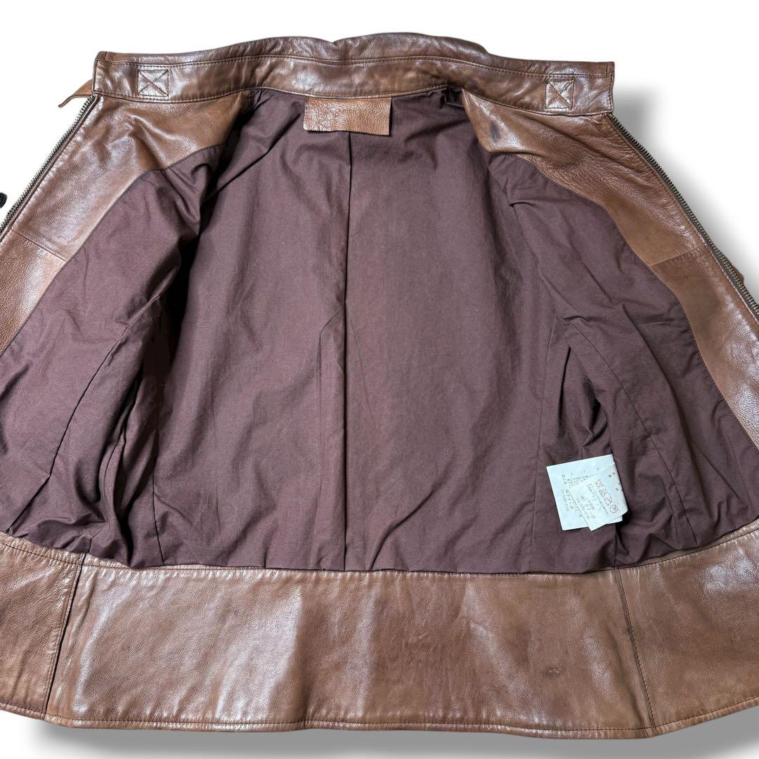 M位 genten シングルライダース レザージャケット ブラウン ライダース