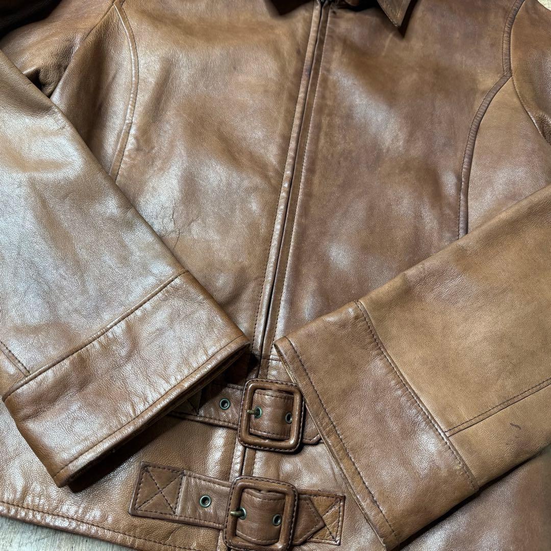 M位 genten シングルライダース レザージャケット ブラウン ライダース